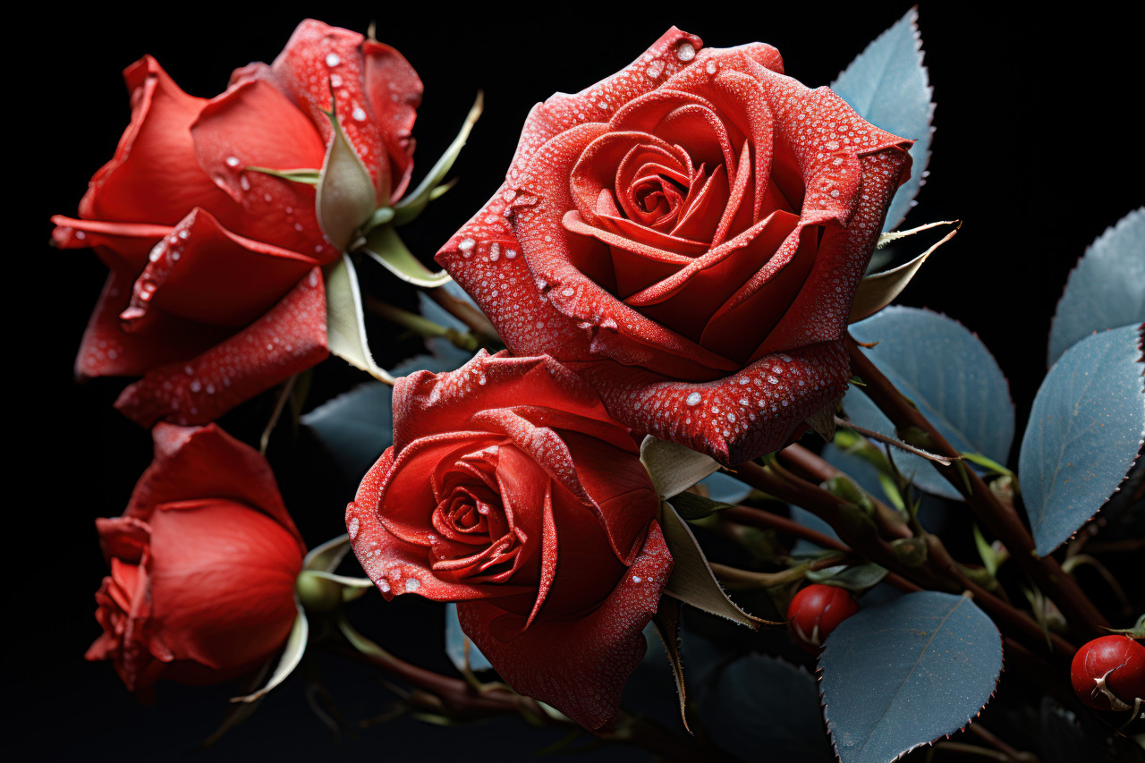 Red roses intertwined by fragile threads, engagement, wedding and anniversary image