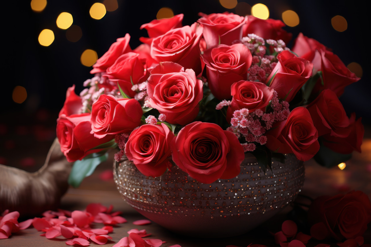 A romantic carnival scene adorned with the beauty of red roses, valentine, dating and love proposal image