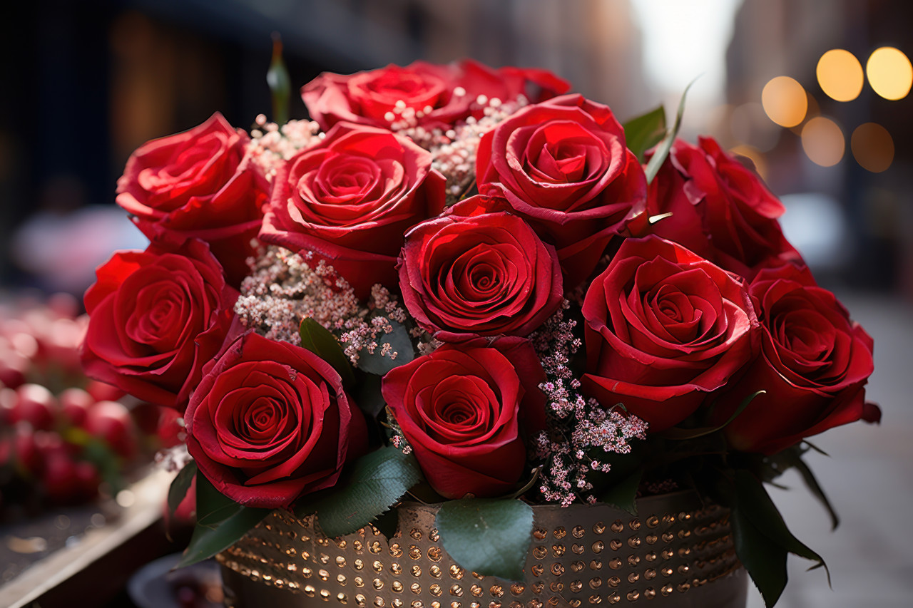 Red roses bring joy and celebration to a carnival setting, engagement, wedding and anniversary image
