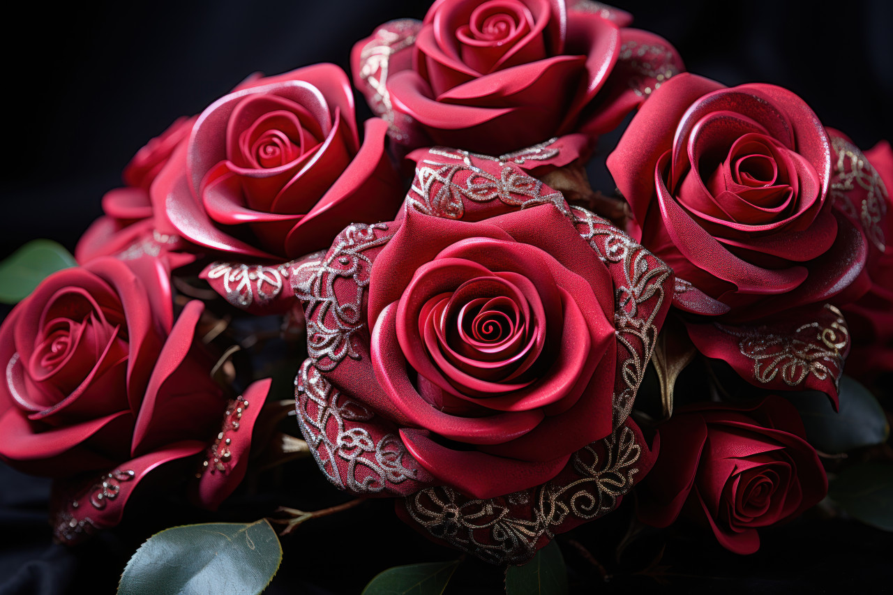 Elegantly adorned red roses with lavish jewels a visual ode to deep and passionate love, valentine, dating and love proposal image