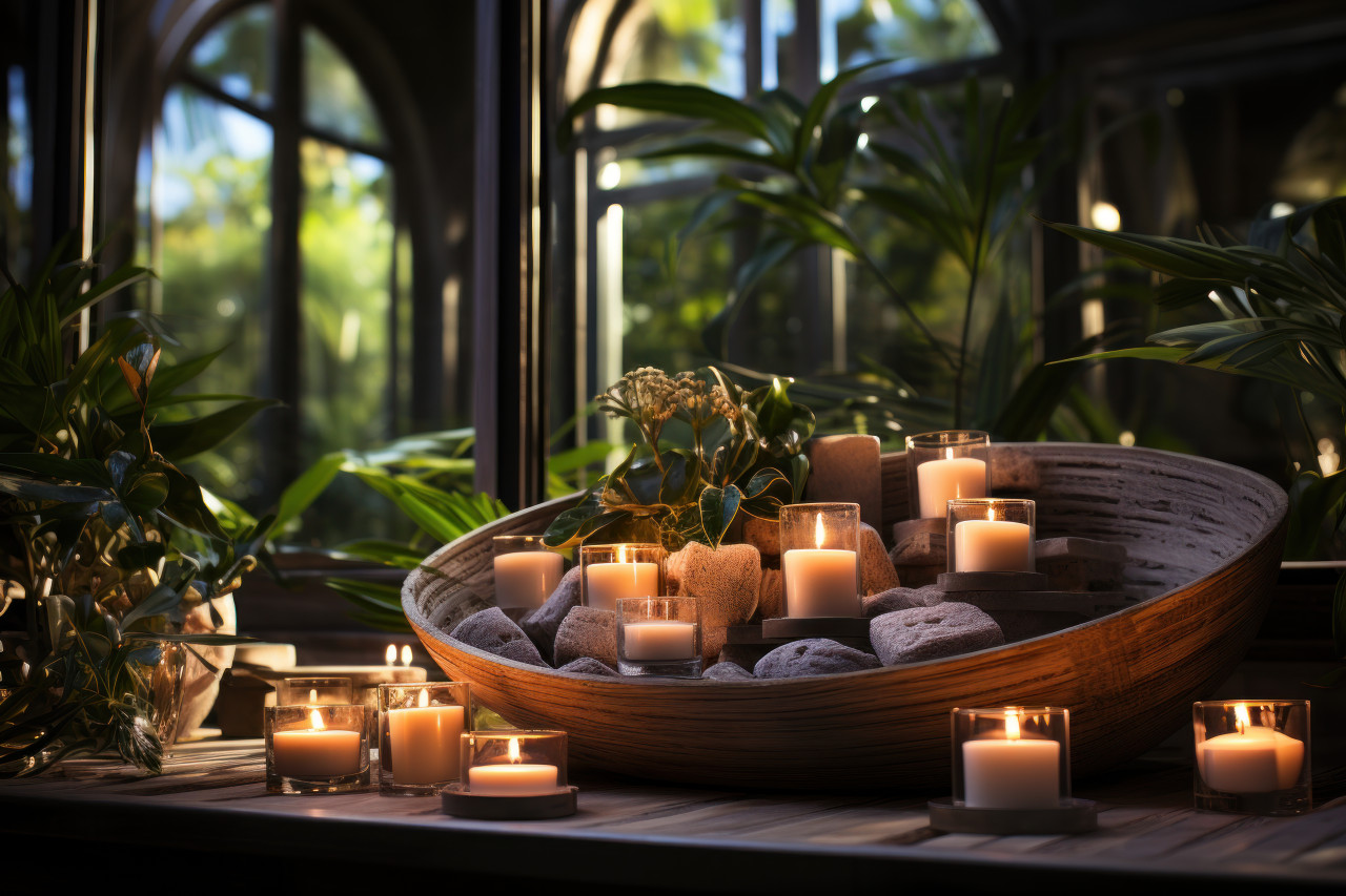 Tranquil jacuzzi scene illuminated by thoughtfully placed candles, valentine, dating and love proposal image