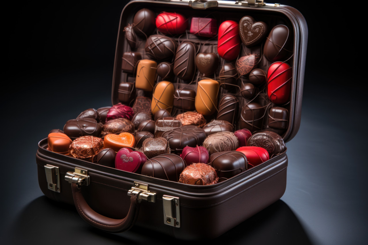 Heart chocolates in a vintage suitcase a journey of surprises, engagement, wedding and anniversary image