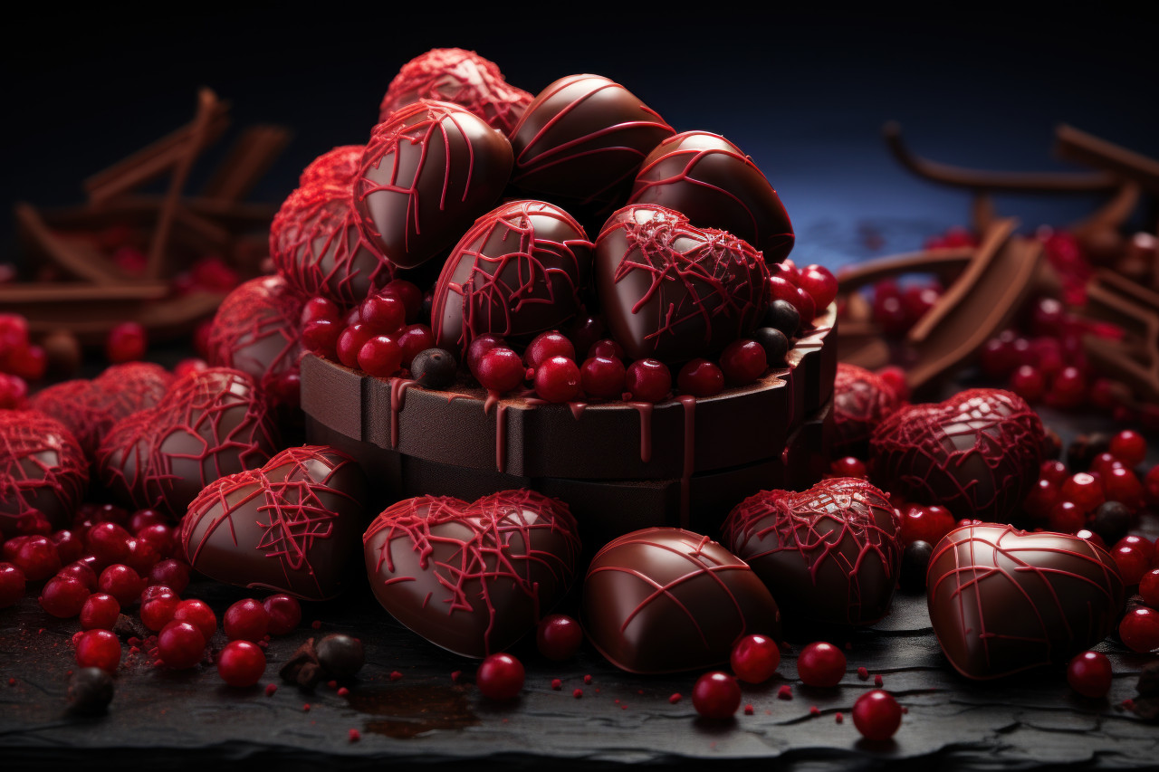 Surreal vision of heart shaped confections shrouded in mystical fog, valentine, dating and love proposal image