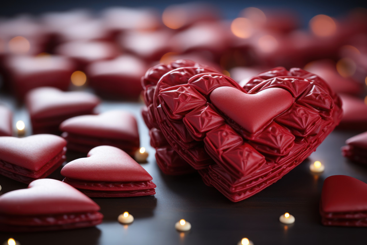 Heart shaped cookies as puzzle pieces in relationship tapestry, valentine, dating and love proposal image