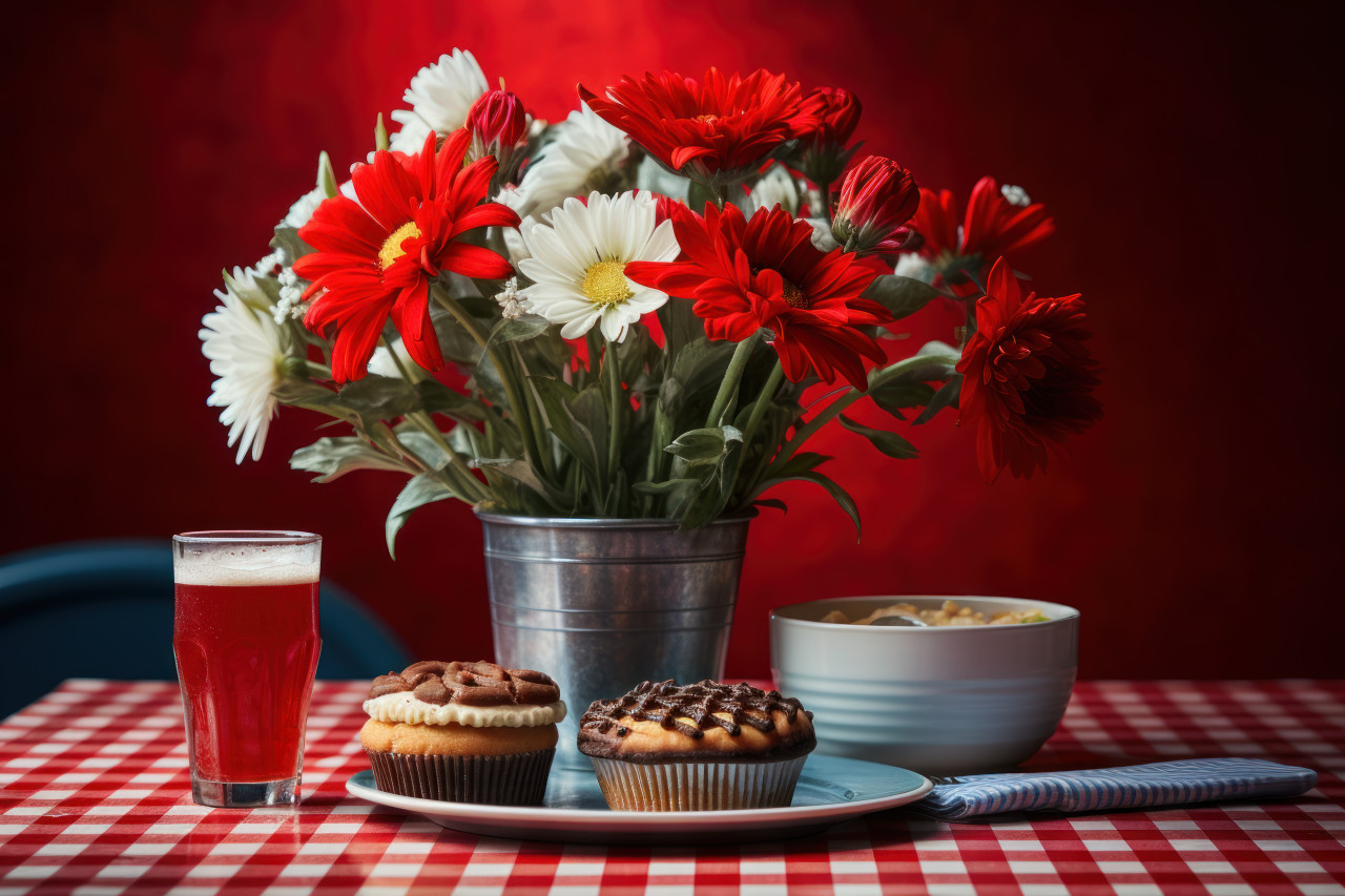 Burger shaped blooms and vinyl record daisies, valentine, dating and love proposal image