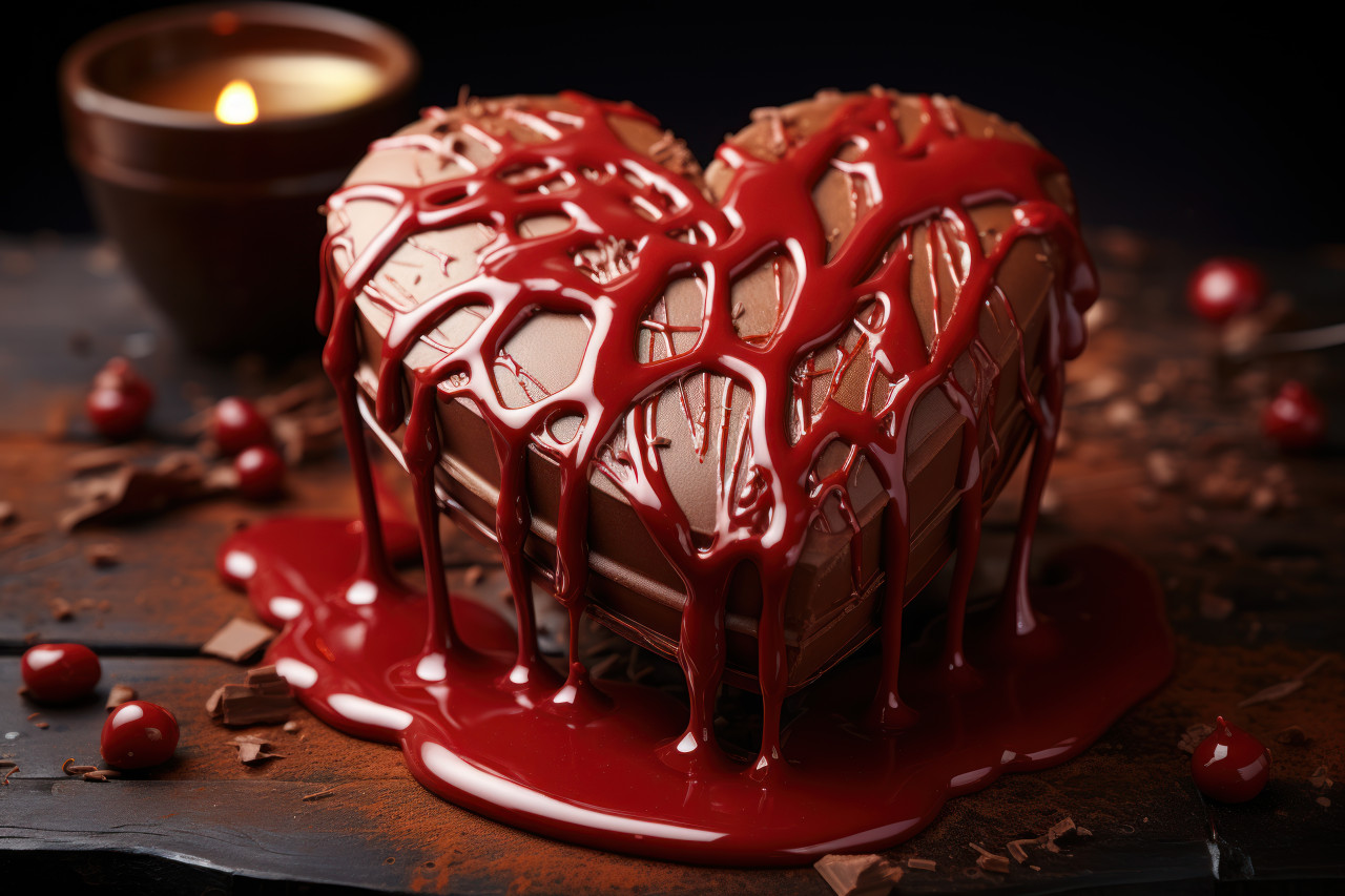 Desire evoked as heart chocolate slowly melts, engagement, wedding and anniversary image