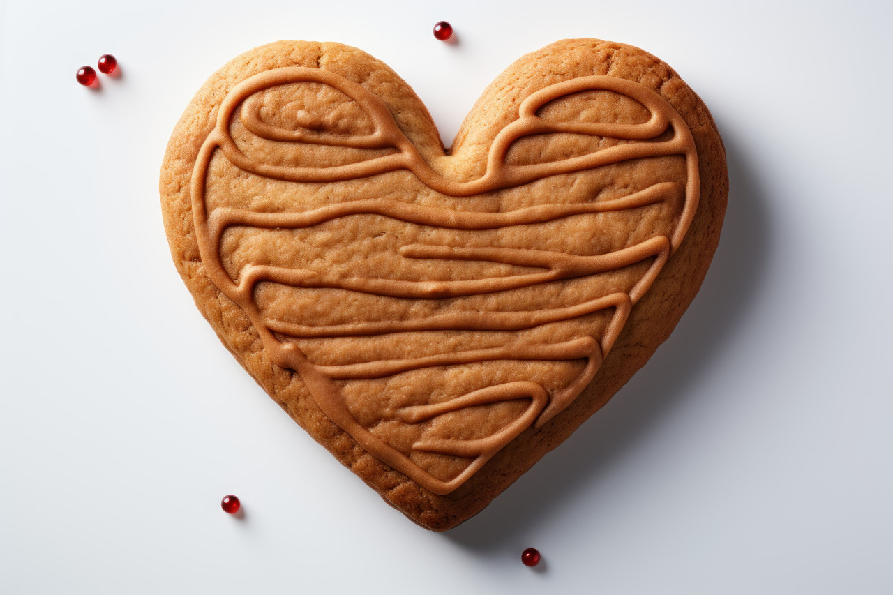 Heart shaped cookie in a minimalist composition, valentine, dating and love proposal image