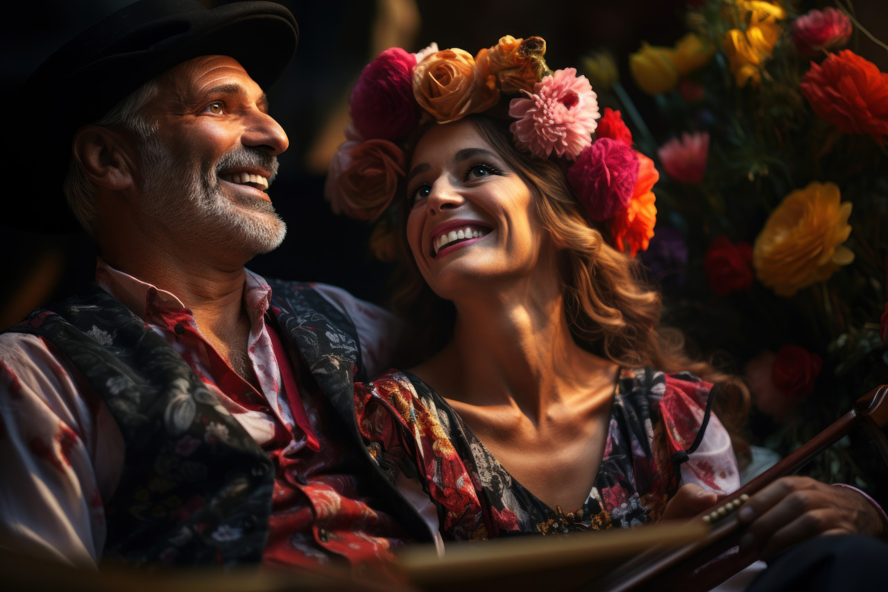 Gondola ride with flower exchange serenaded in the romantic atmosphere of venice, valentine, dating and love proposal image