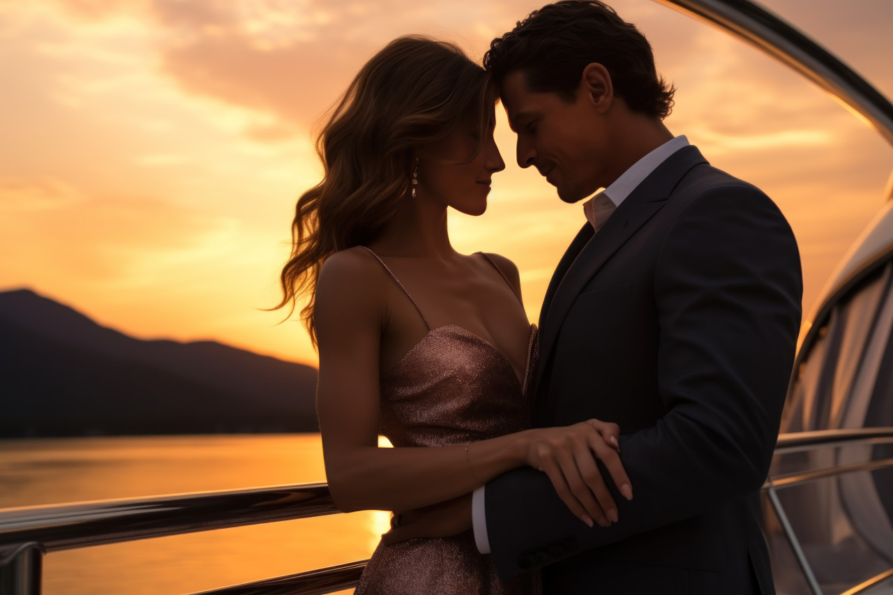 Intimate proposal on a luxurious yacht by the sea, engagement, wedding and anniversary image