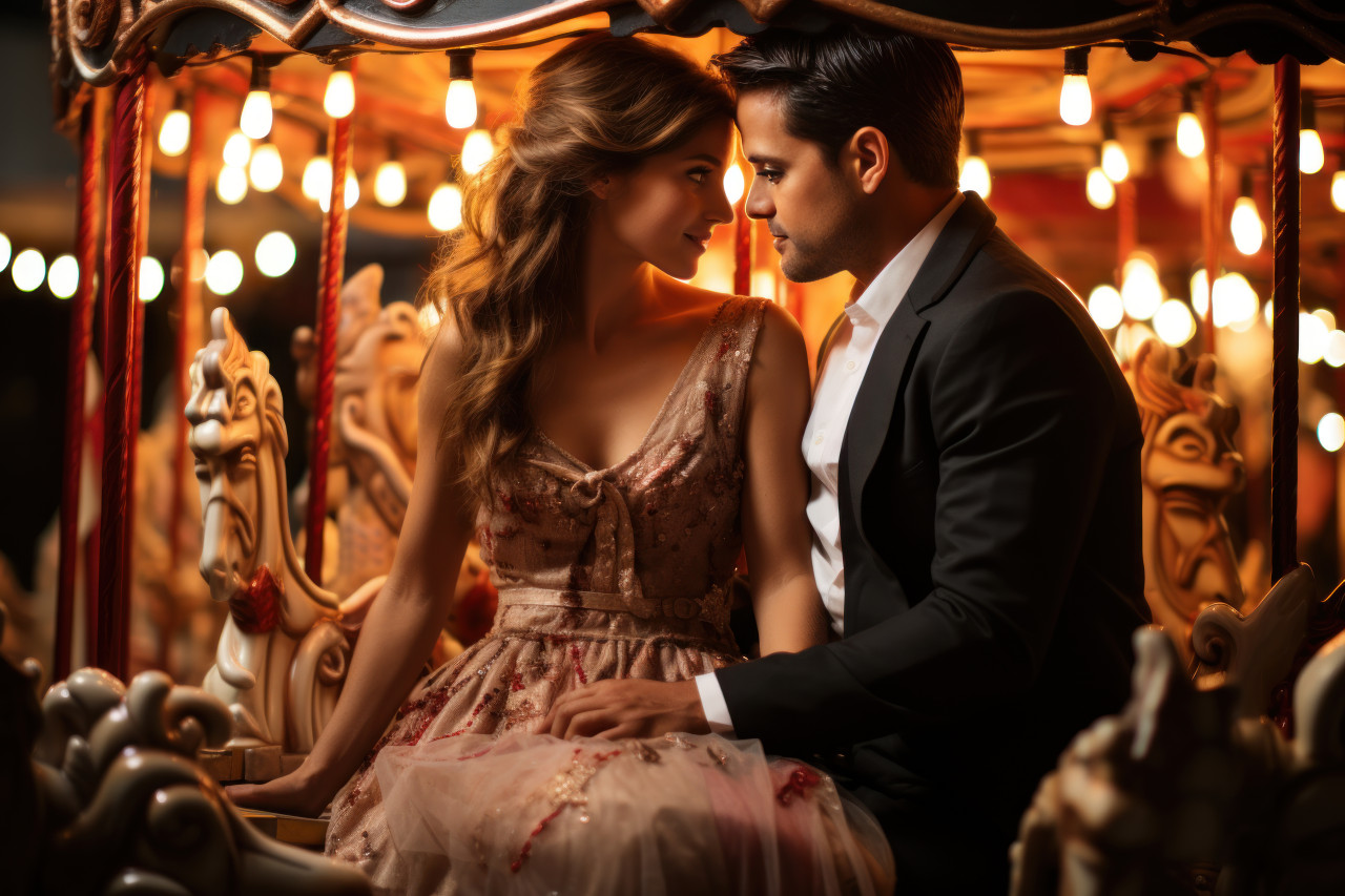 Vintage carousel charm with spinning lights, engagement, wedding and anniversary image