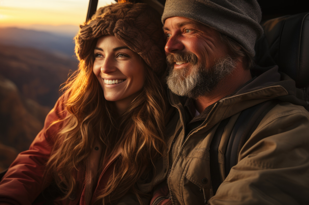 Sunrise flight eliciting awe and wonder for the couple, engagement, wedding and anniversary image