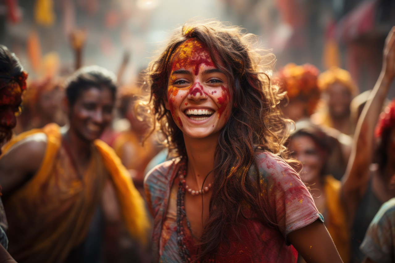 Emotions holi genuine faces in color, holi festival images in india