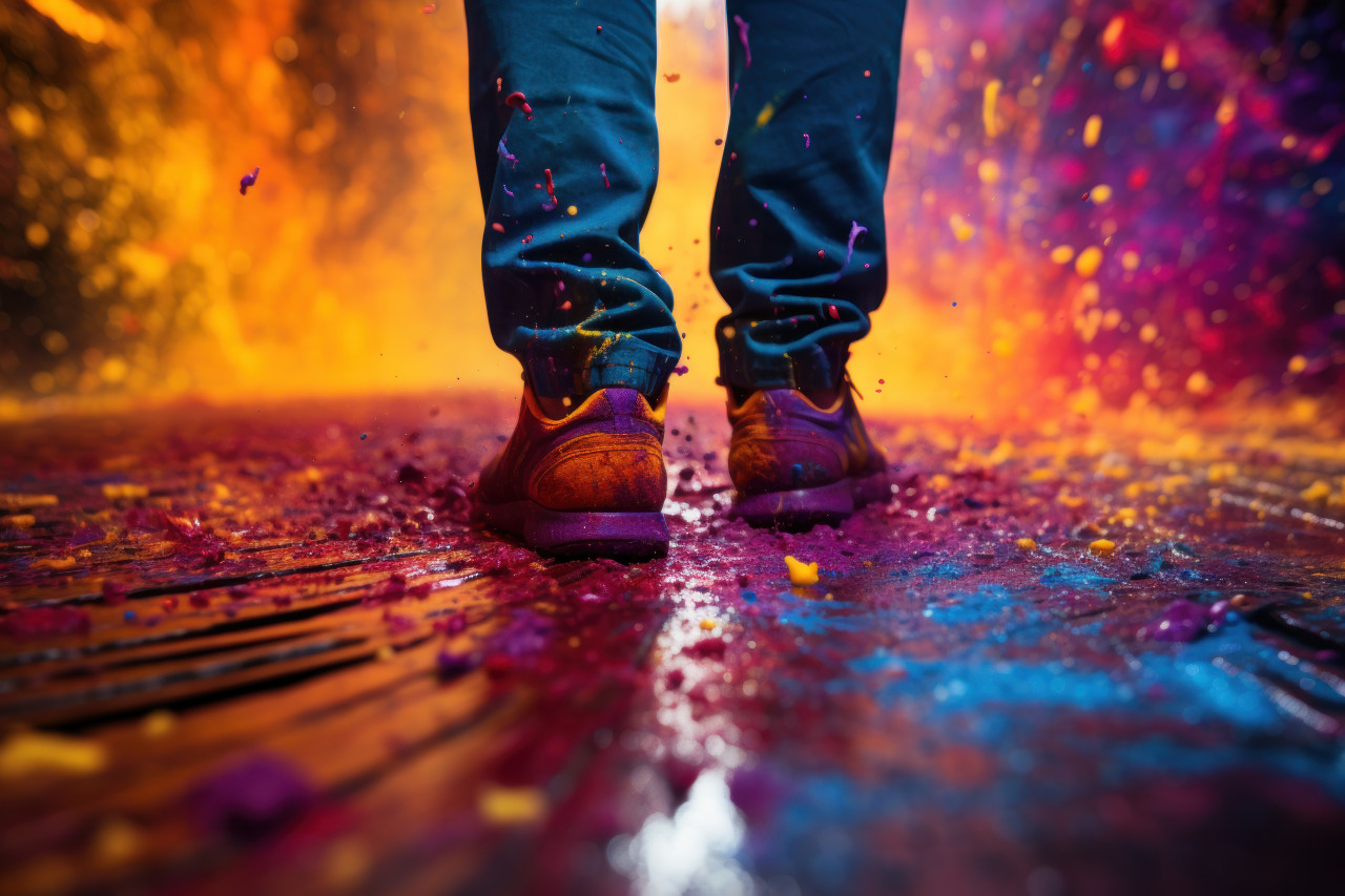 Powdered movements footprints amidst holi, holi festival image download
