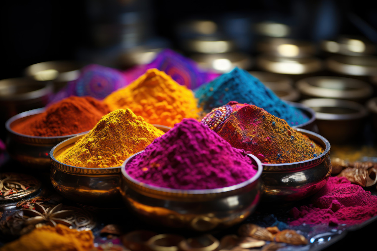 Precision in holi colored powders, holi festival images in india