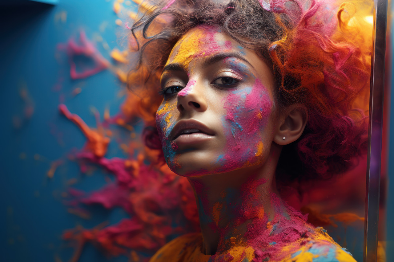 Reflective abstraction holi powdered composition, holi festival images in india