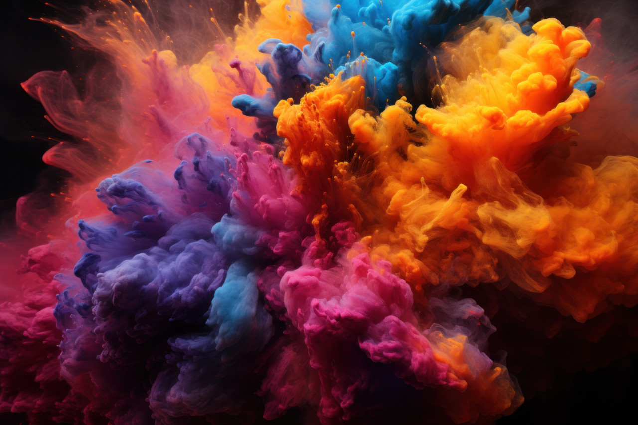 Flaming festival holi colors in volcanic eruption, holi festival images in india