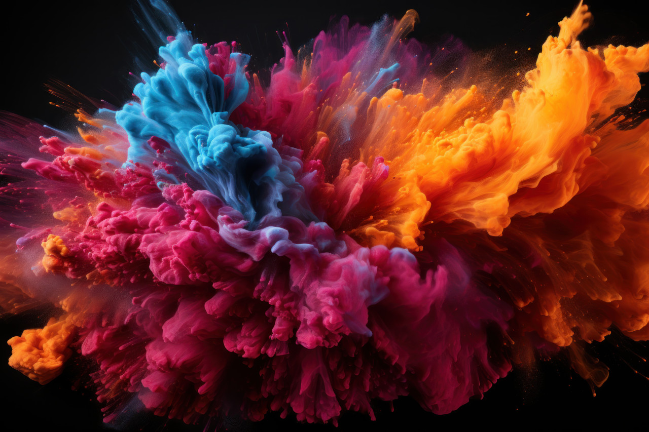 Chromatic motion vibrant powders weaving through frames, holi festival images in india