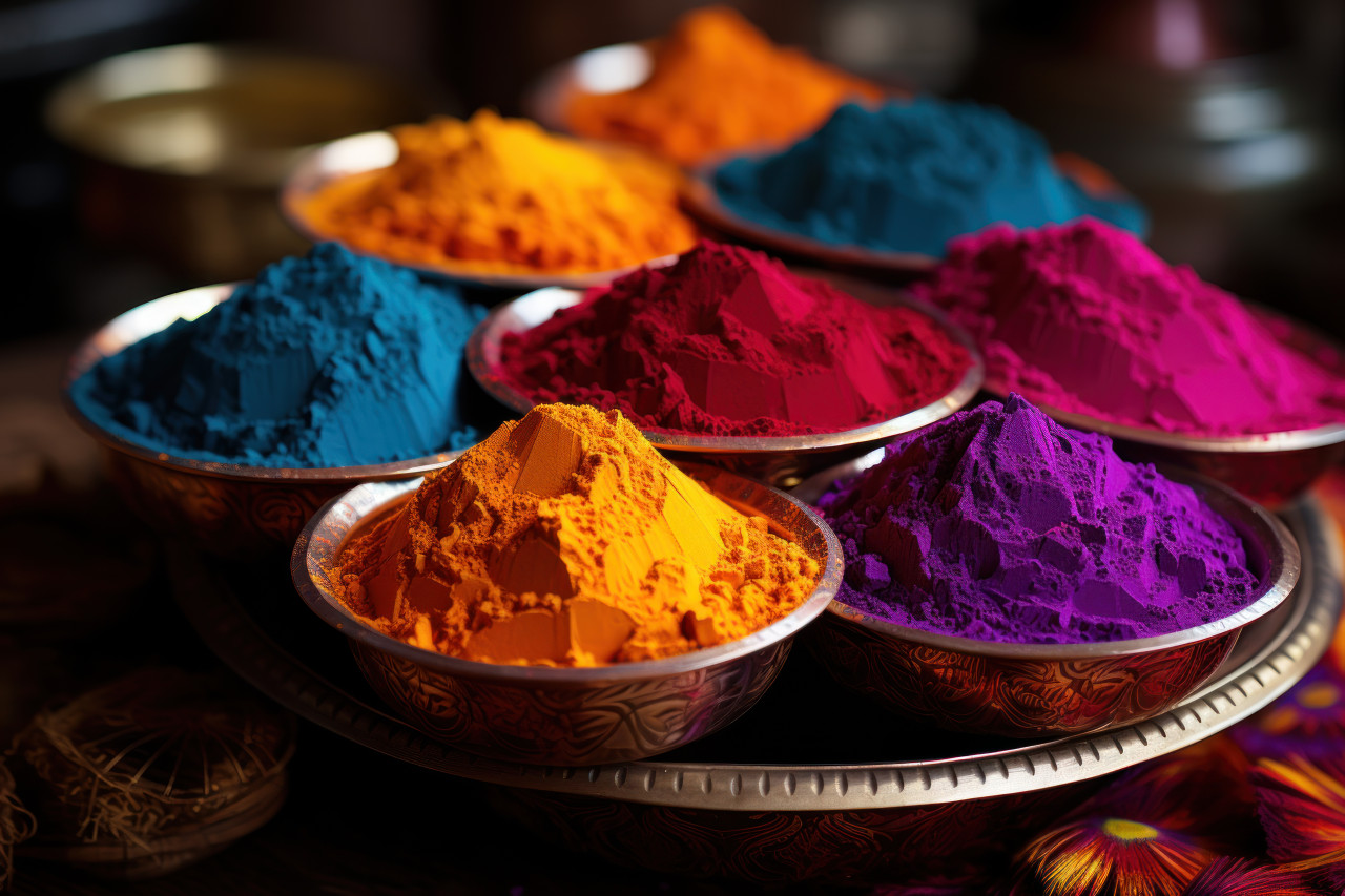 Arranging holi colors in an aesthetic palette, holi festival image download