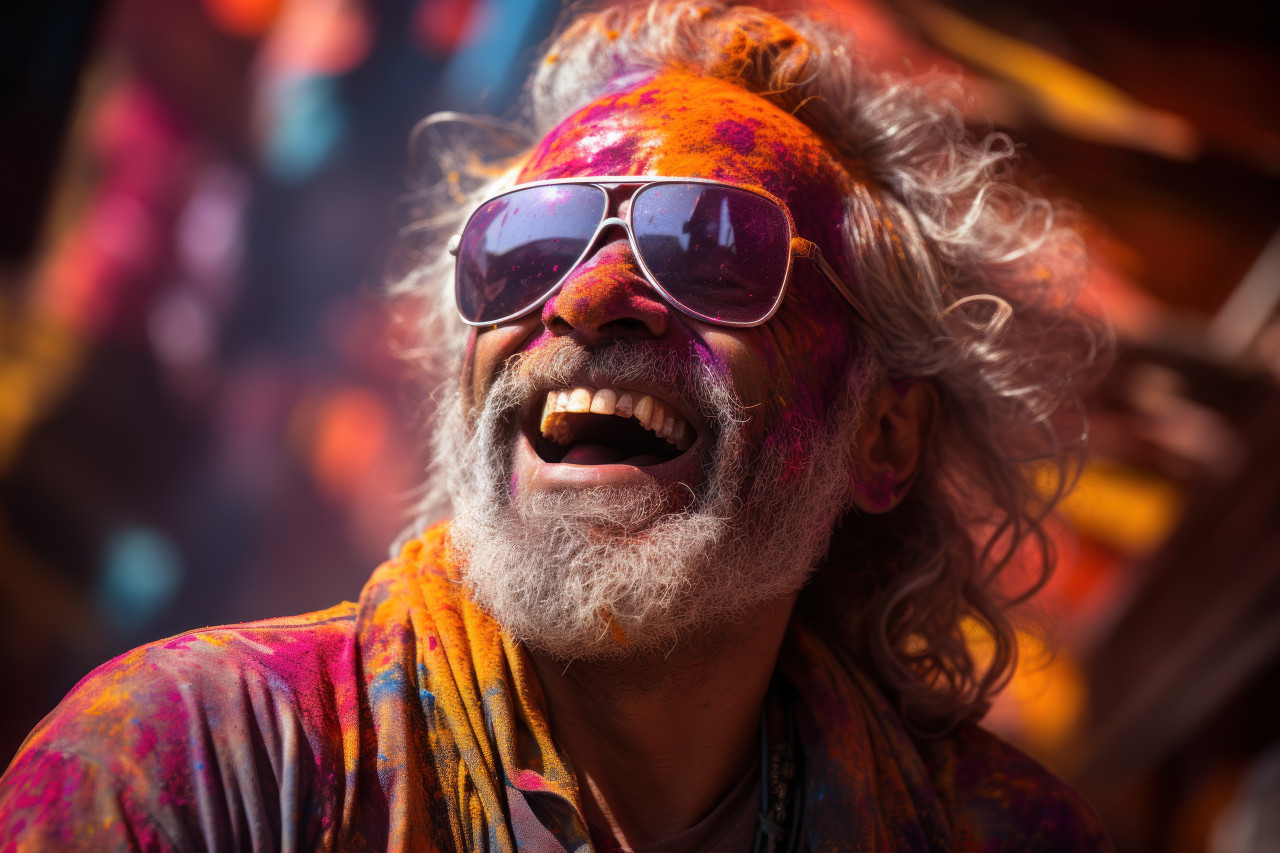 Celebrating holi vibrancy through sunglass reflection, holi festival image download