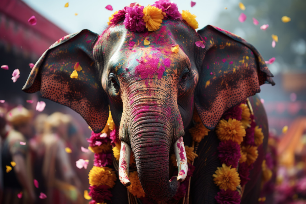 Elephants embrace the hues of holi, holi festival image download
