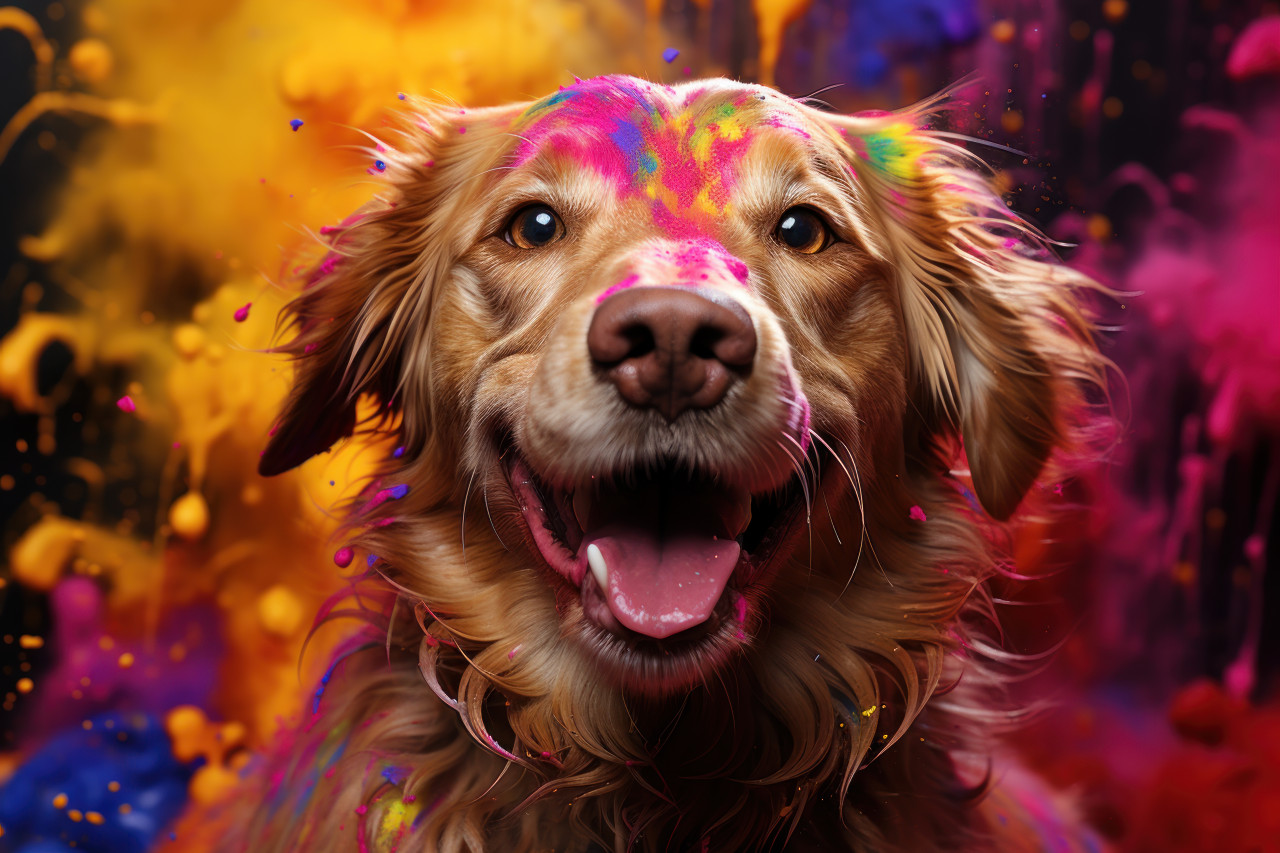 Pet playfully adorned in safe holi colors, holi festival image download