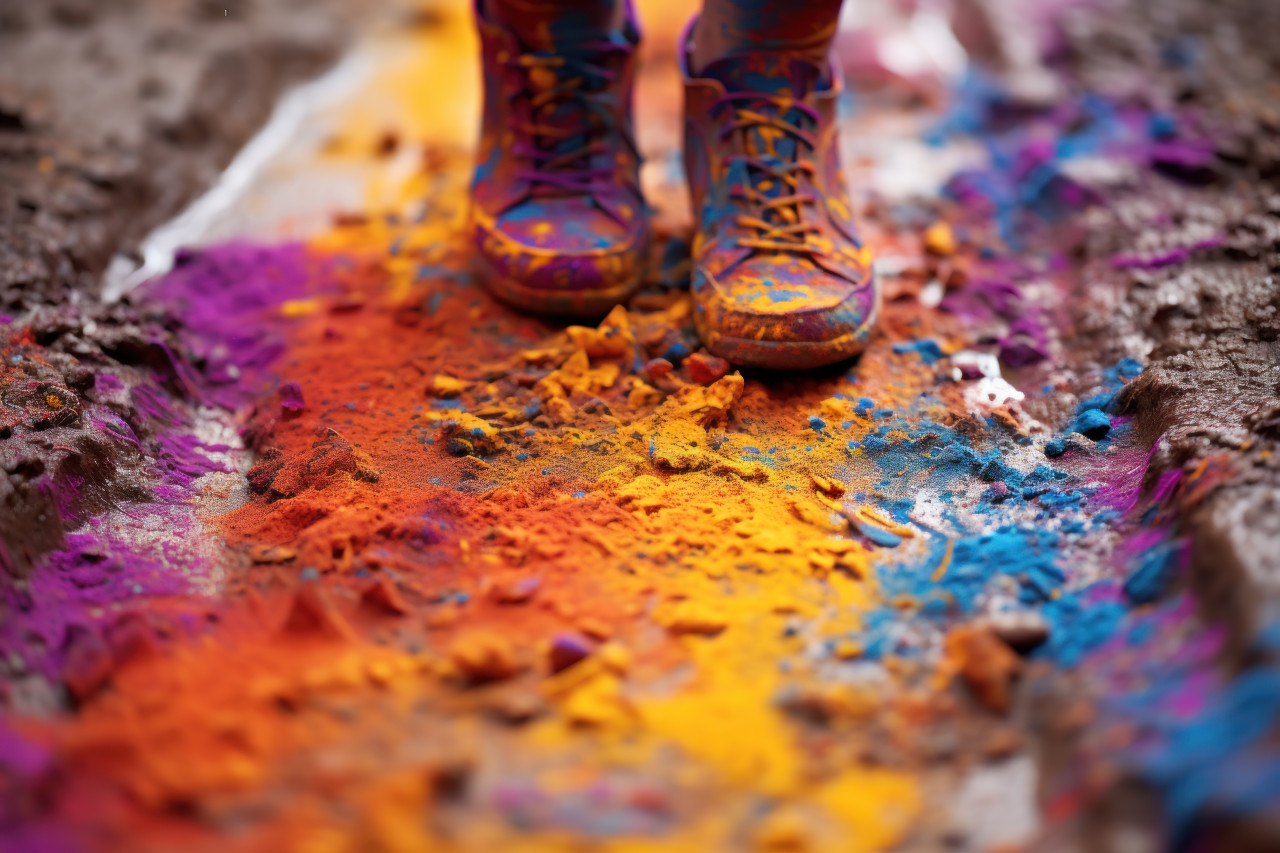 Footsteps leaving holi vibrant imprints, holi festival image download