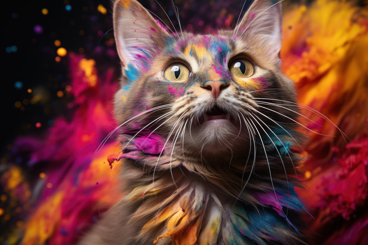 Celebrating holi playfulness with colorful fur, holi festival image download