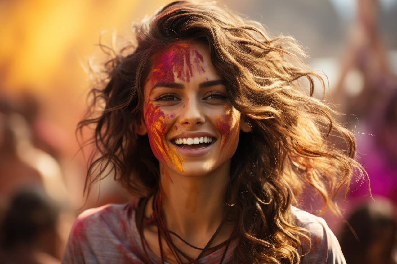 Indian woman in traditional dress with holi colors, holi festival images hd