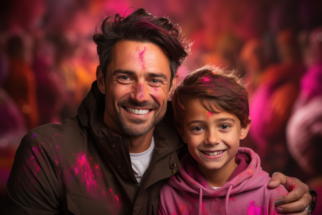Hindu father and son embrace festival, holi festival images hd