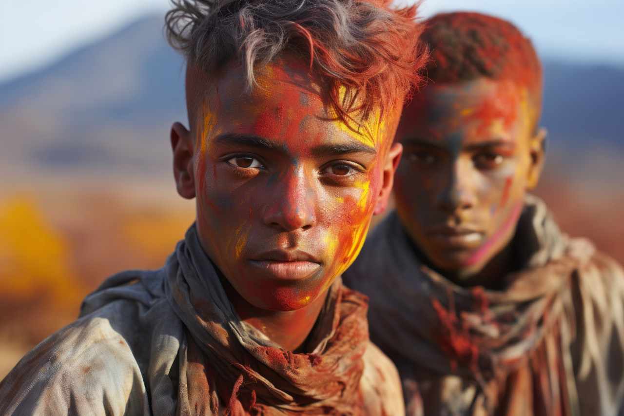 Youthful faces adorned in holi paint, holi festival images hd