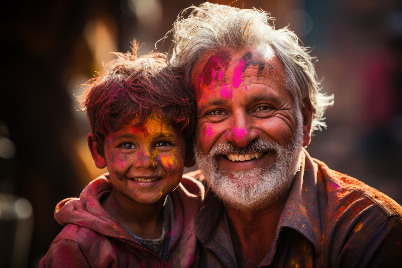 Old and young share festive colors, holi festival images hd