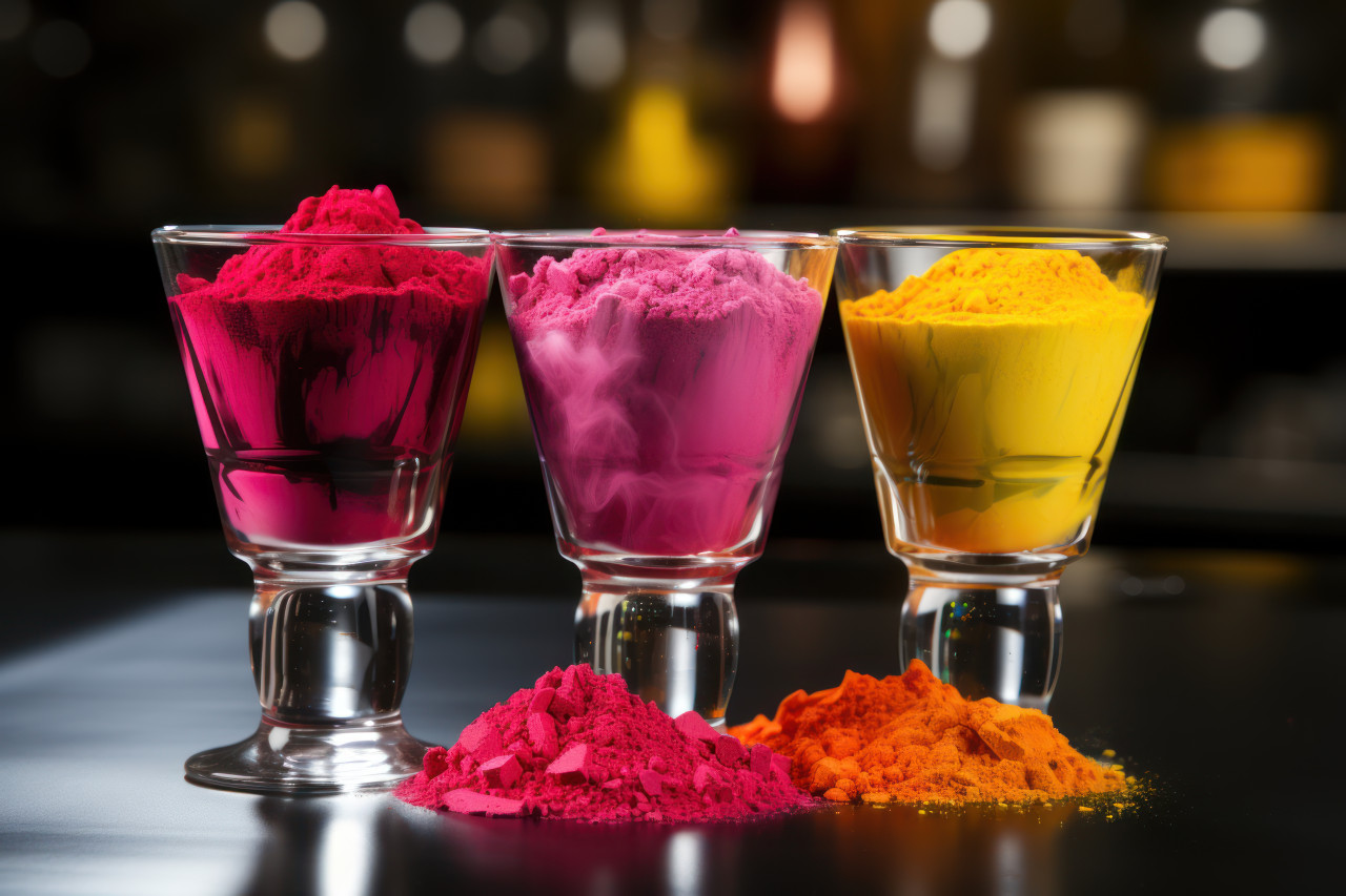 Vibrant colors arranged in glasses, holi festival images hd