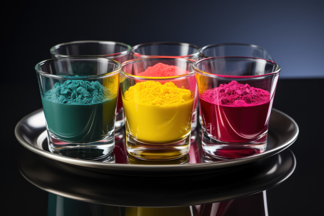 Trio of glasses with diverse powders, holi festival images hd