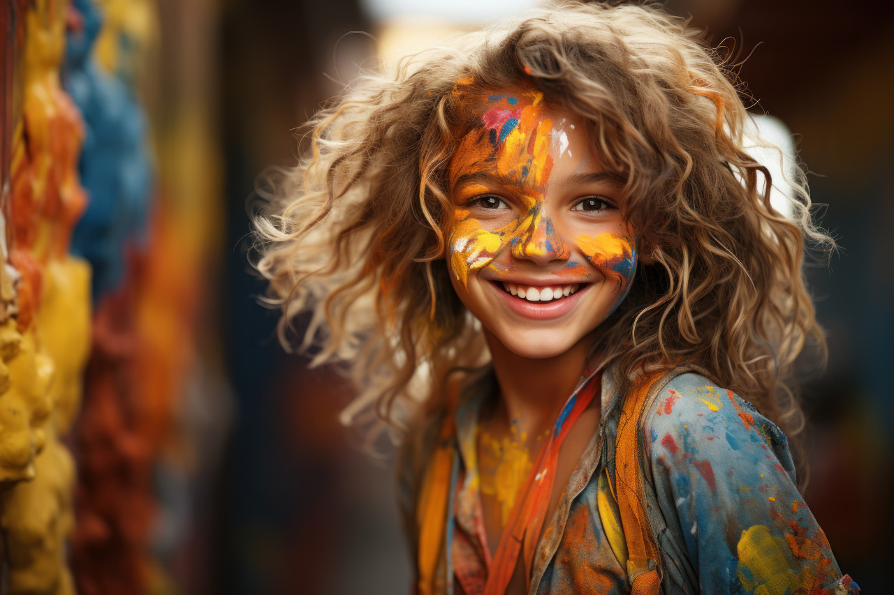 Smiling girl embraces festive colors, holi festival images hd
