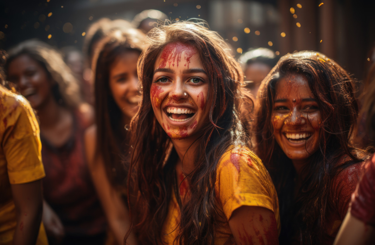 Smiling girls sharing fun moments with everyone, holi festival images hd