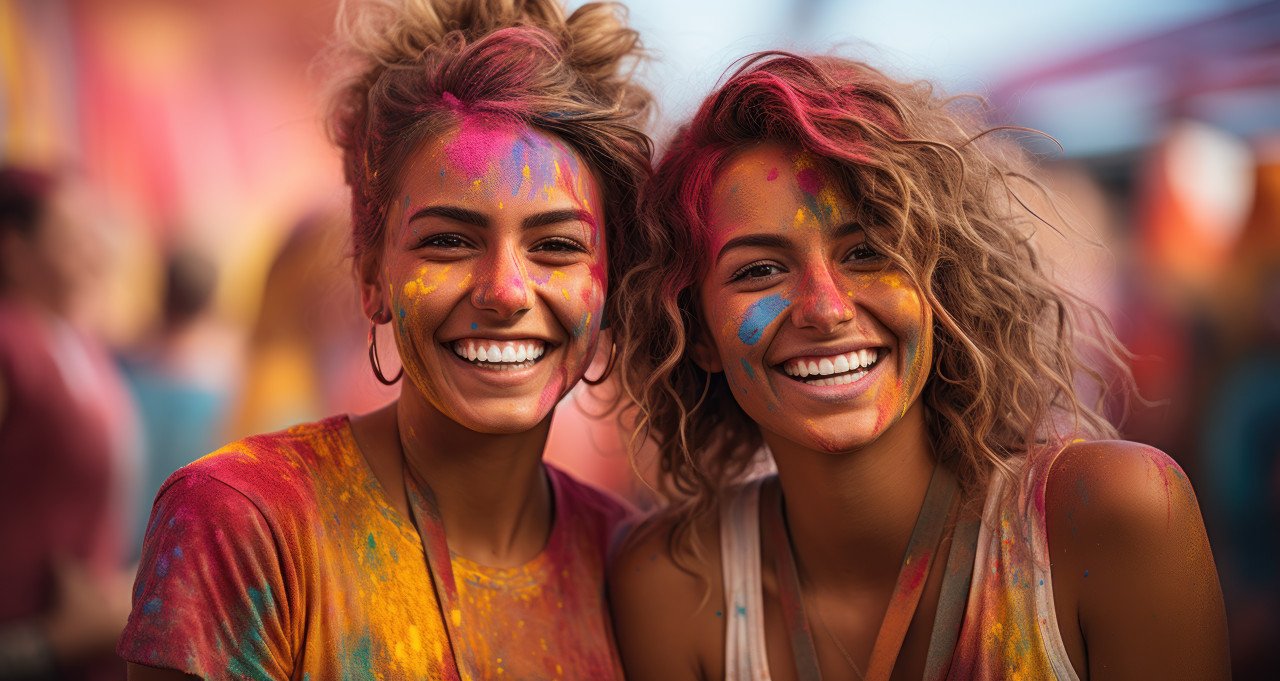 Holi celebrations faces radiate colorful paints, holi festival image download