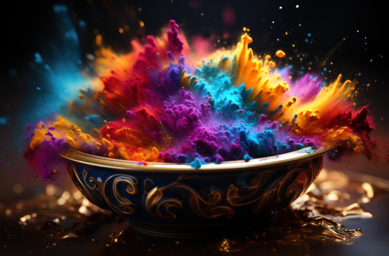 Colors descending into a bowl, holi festival images hd