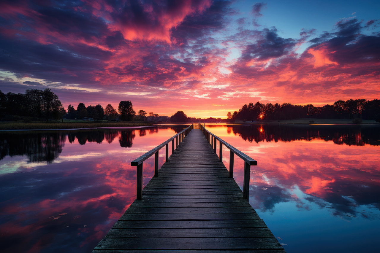 Sunset symphony nature palette reflected, beautiful sunrise image