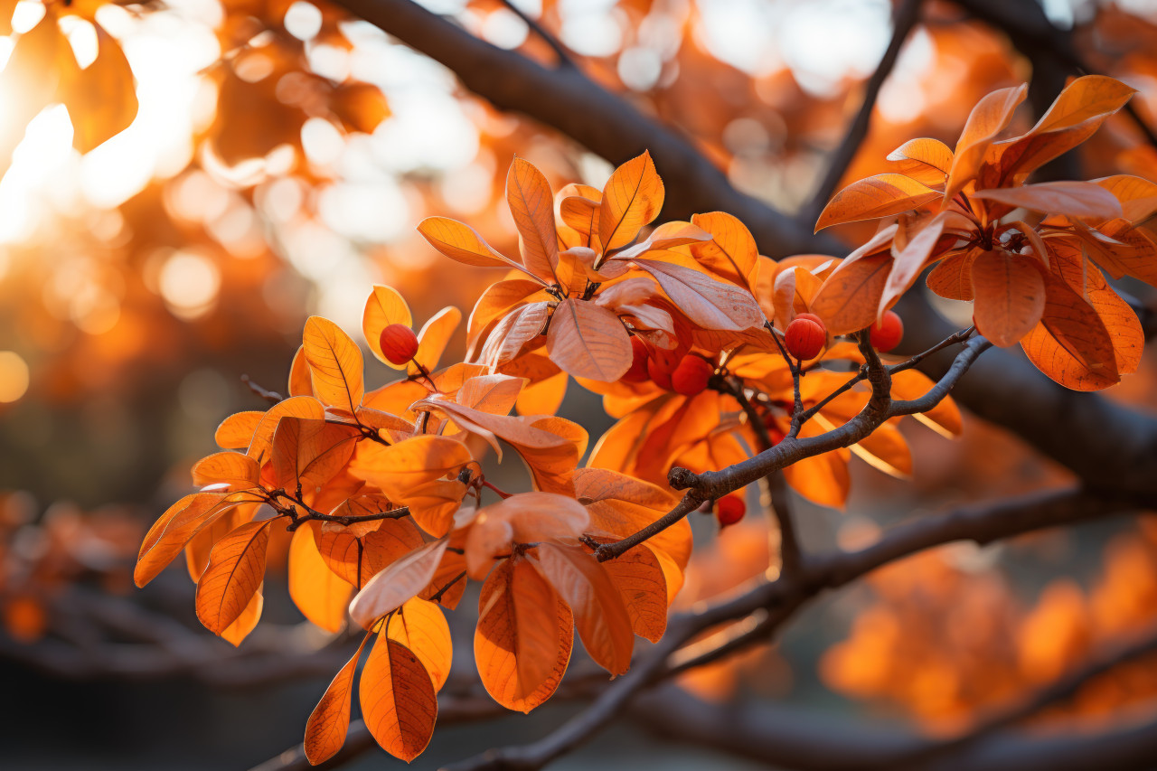 Autumn warmth amongst vivid foliage, beautiful sunrise image