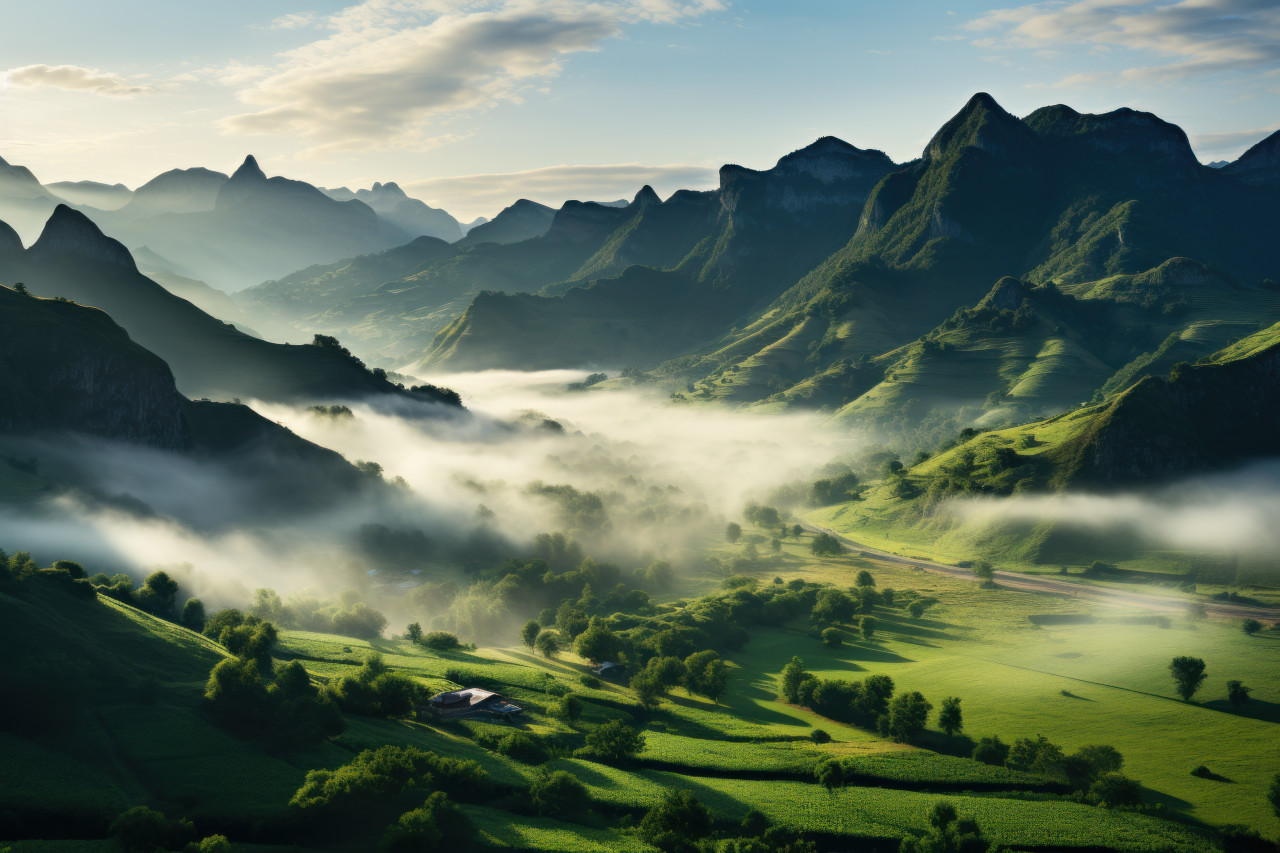 Misty mountain mornings sunrise, beautiful sunrise image