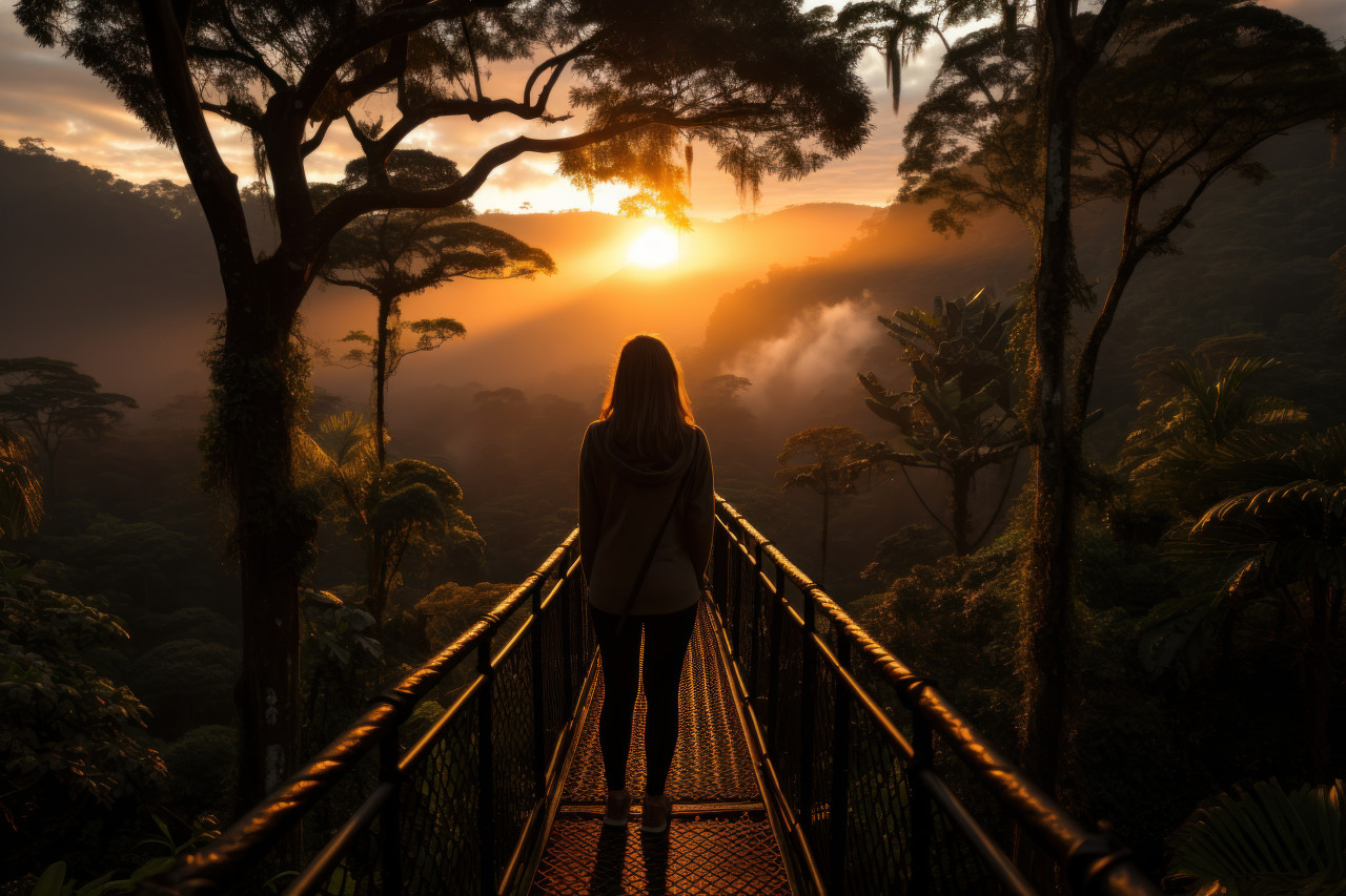 Canopy sunrise wander exploring the forest, beautiful sunrise image
