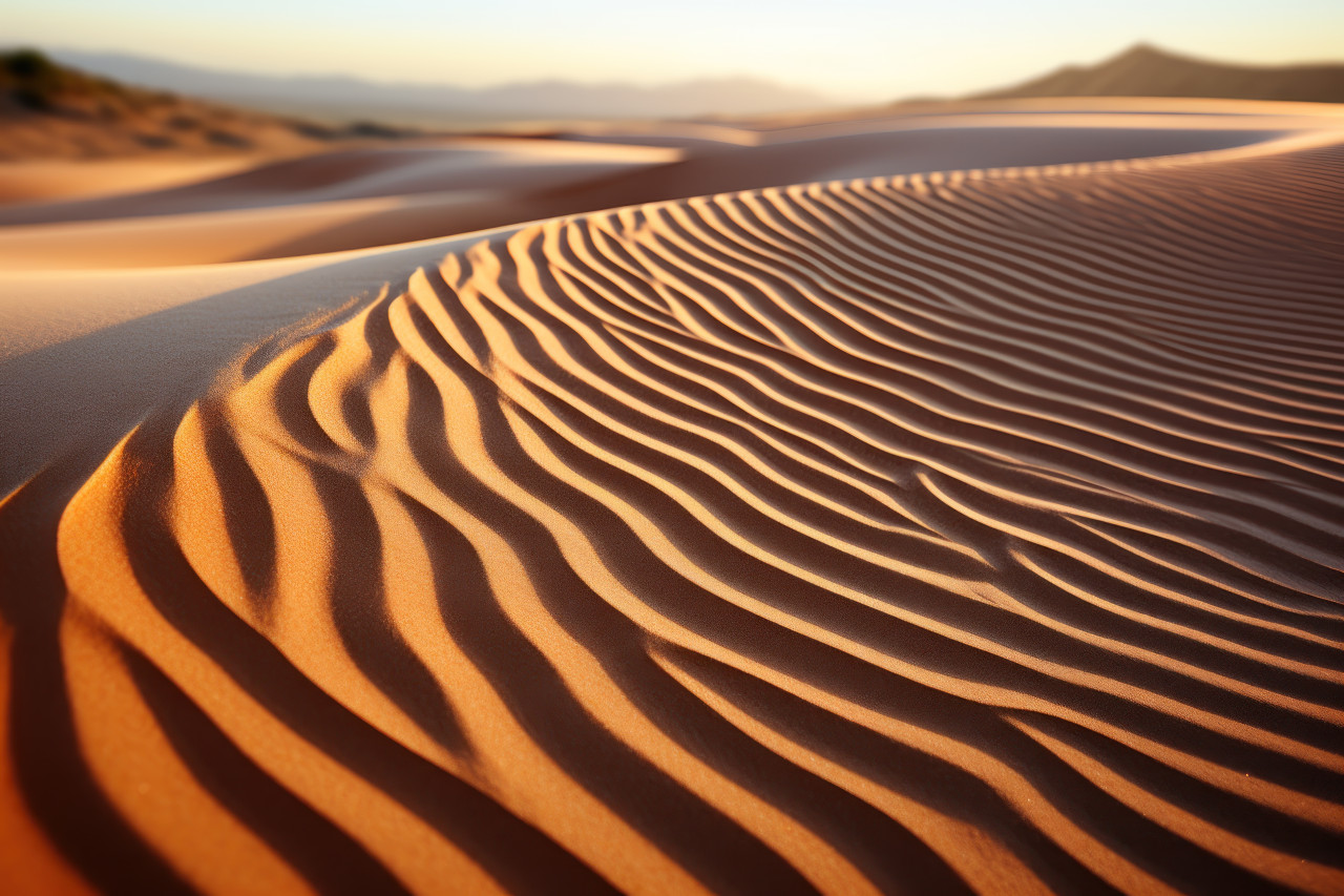 Textured sand dunes in twilight light, beautiful sunrise image