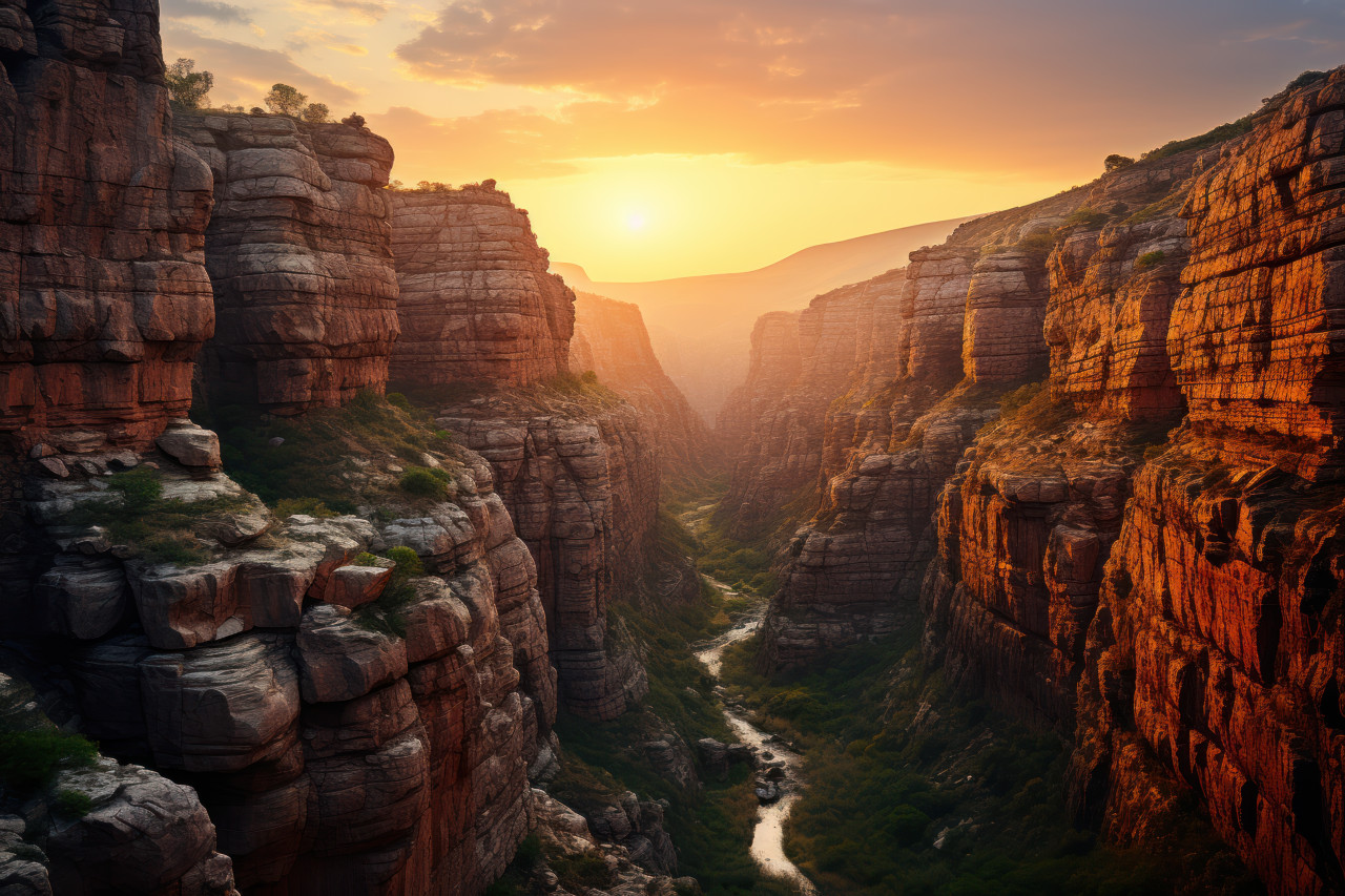 Canyon shades sun setting walls with shadows, beautiful sunrise image