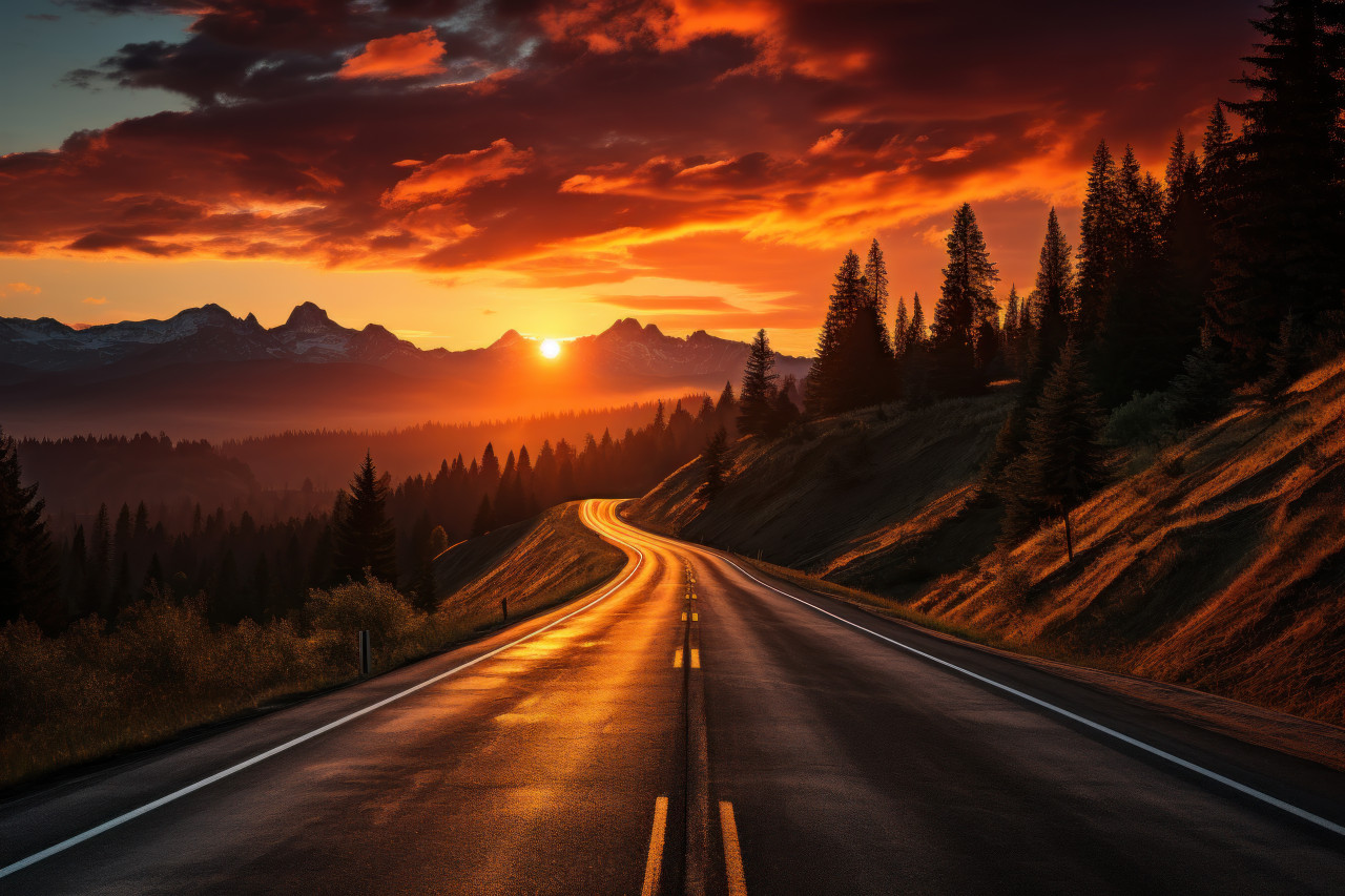 Rural path in the sunset embrace, beautiful sunrise image