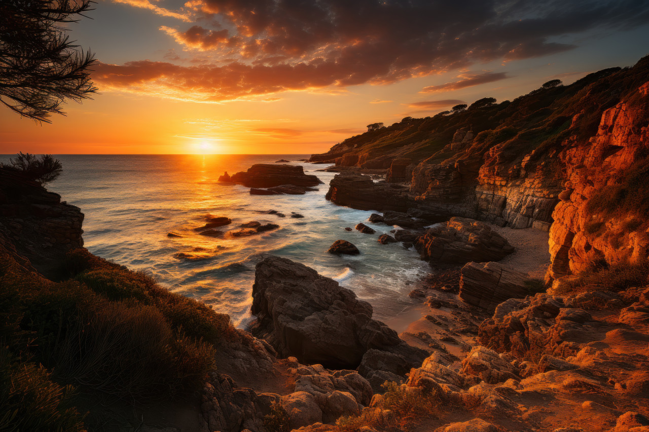 Elegance coastal sunset landscape, beautiful sunrise image