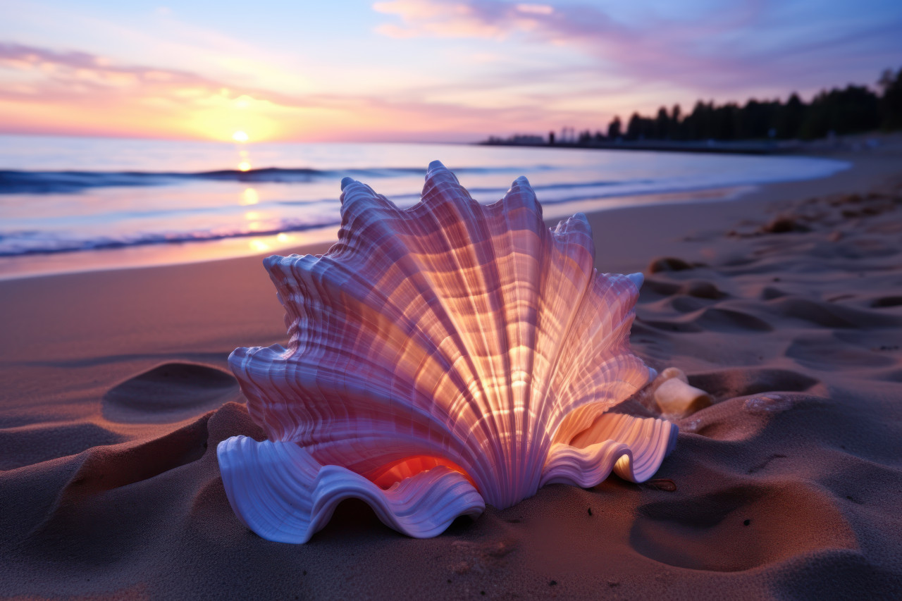 Tranquil sunset backdrop for seashell discovery, beautiful sunrise image