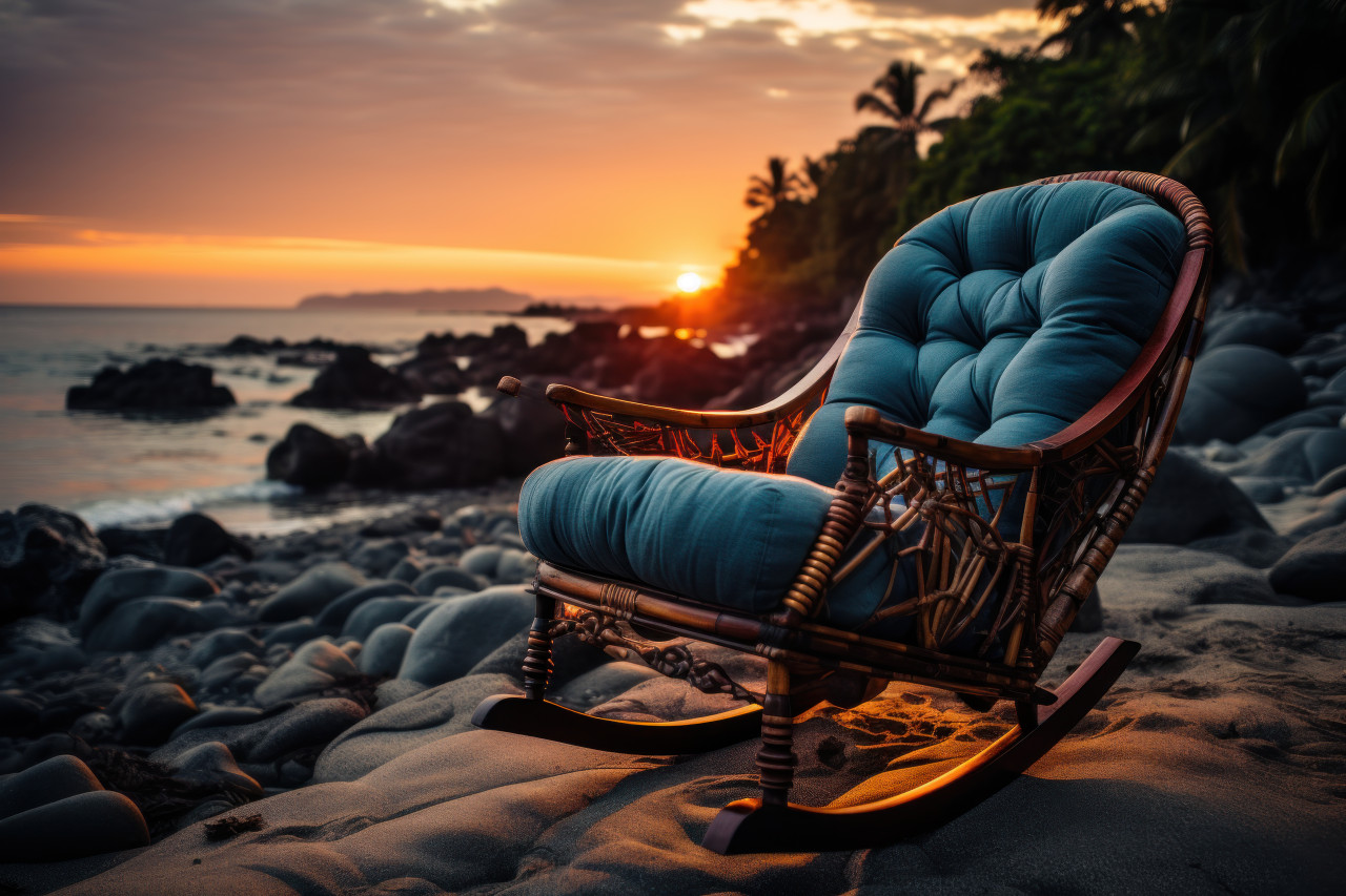 Seaside rocker lounge amidst twilight, sunrise and sunset wallpaper