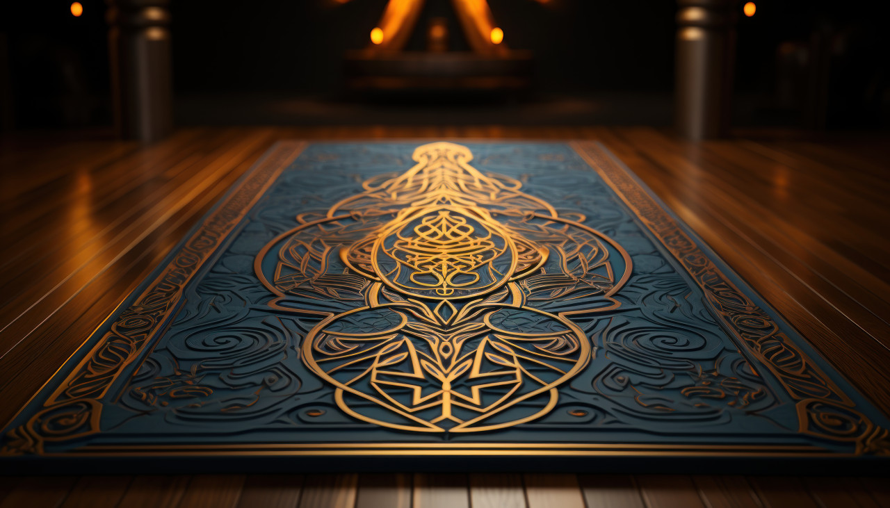 Black gold and blue themed mat to elevate your interior decor, ramadan and eid mubarak images