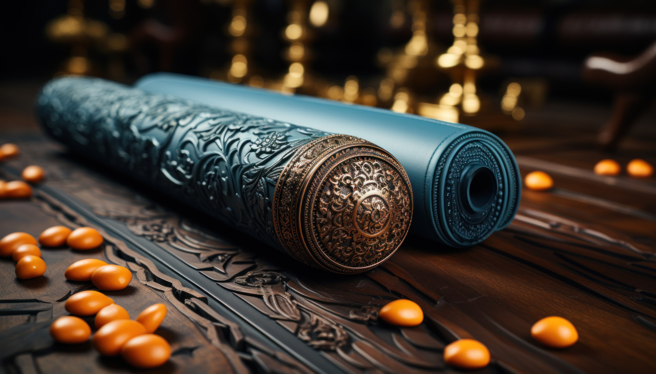 Unroll opulence with this elegant mat featuring a beautiful gold pattern, ramadan and eid mubarak images