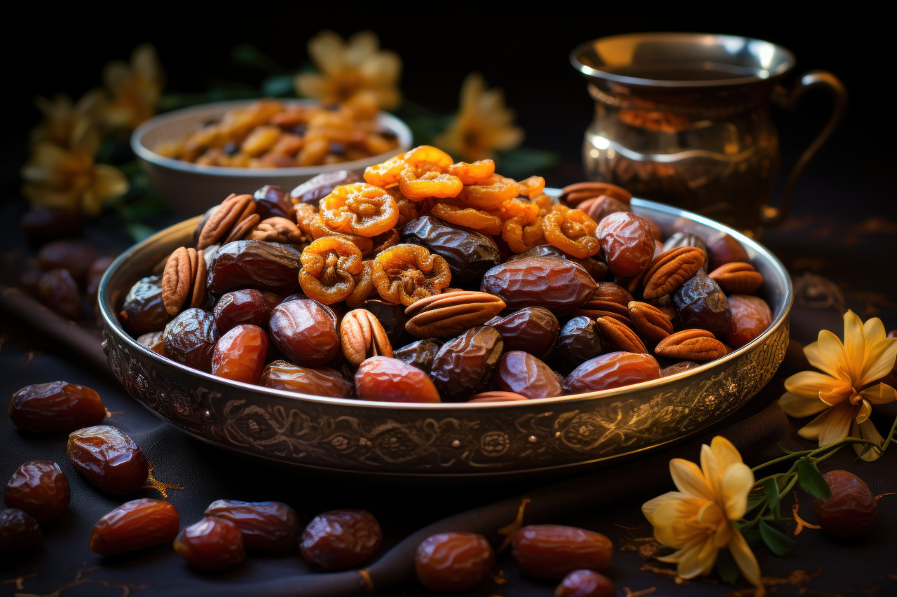 Ramadan dates arranged with beauty and sophistication, ramadan and eid mubarak images